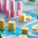 illustration of a gameboard with stacks of coins