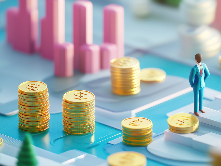 illustration of a gameboard with stacks of coins