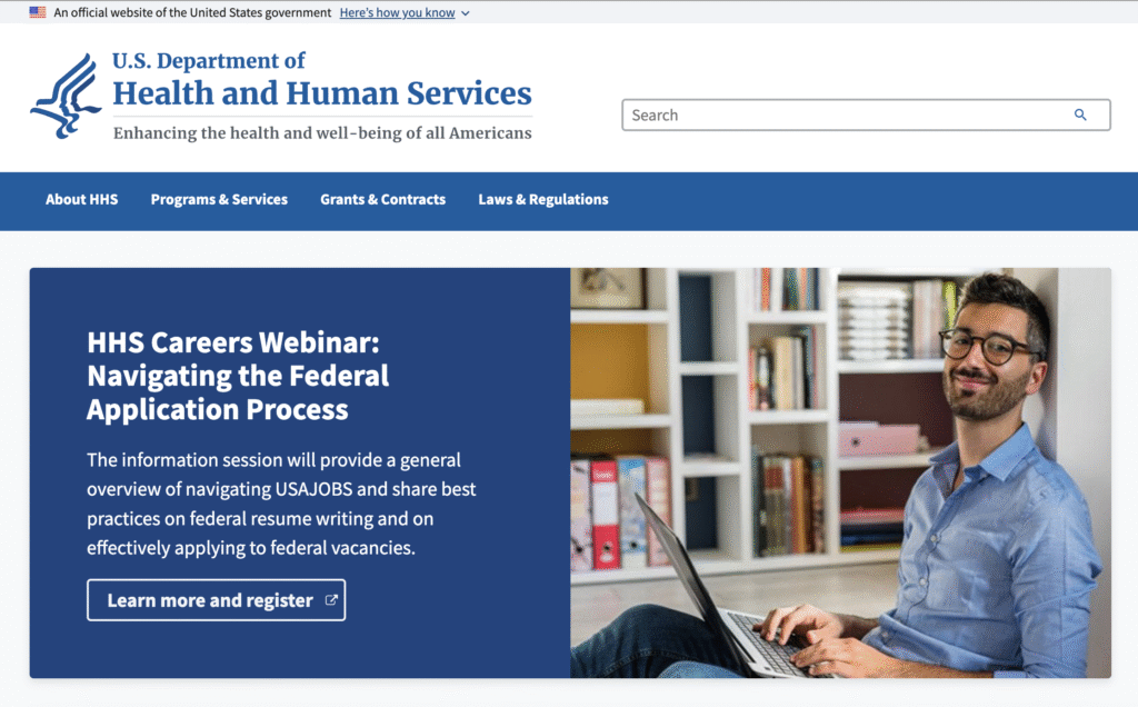 Screen of HHS.gov Homepage