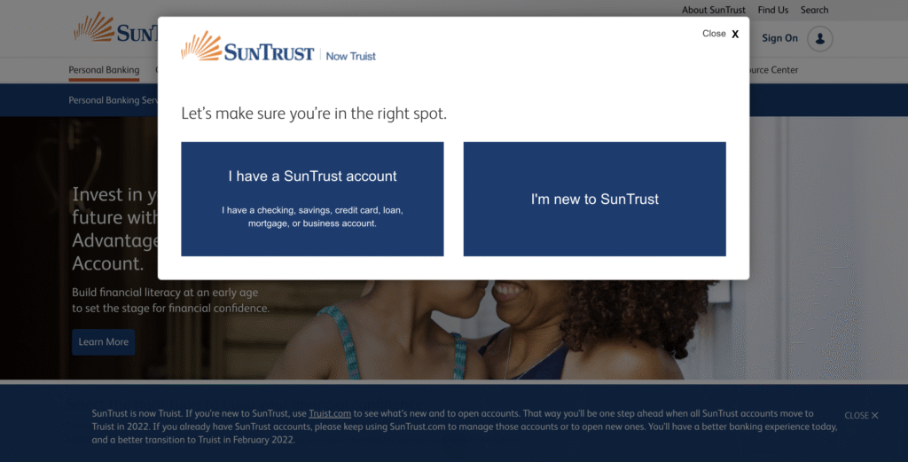 Screenshot of SunTrust