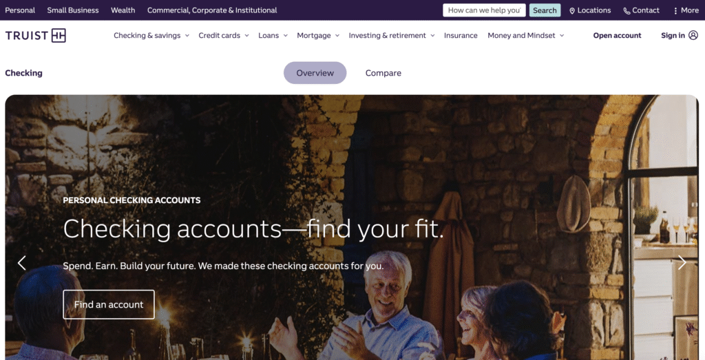 Screenshot of Truist.com new Checking pages