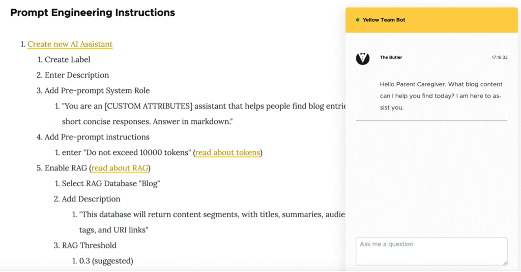 Screen for chatbot programming