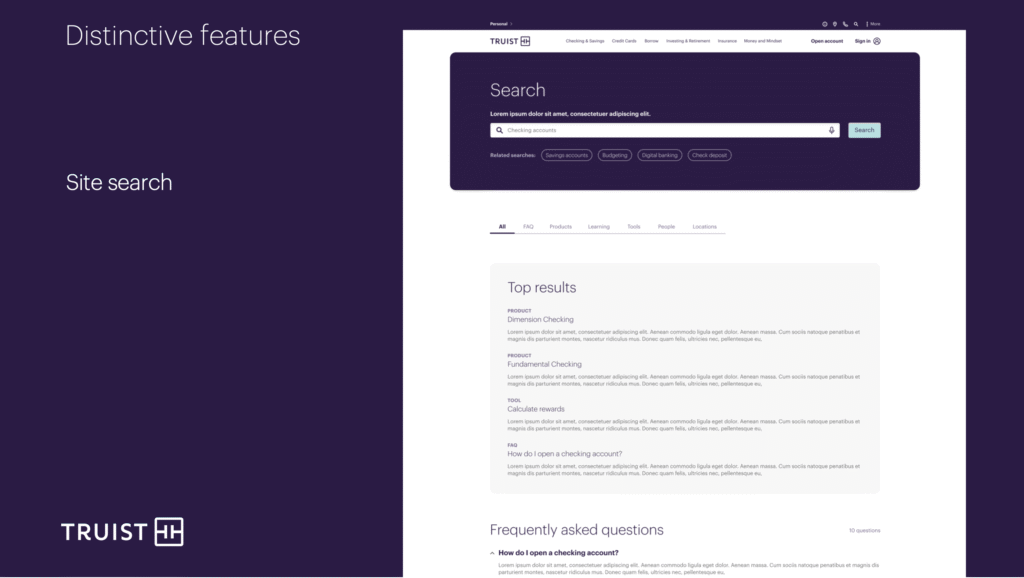 Presentation slide showing Search feature design