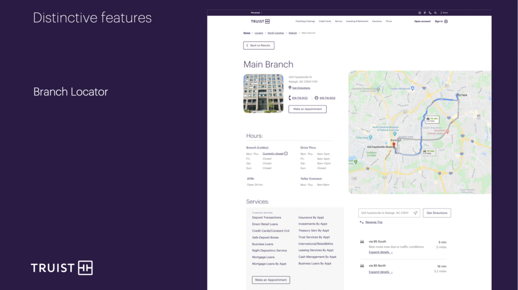 Presentation slide showing Branch Locator design